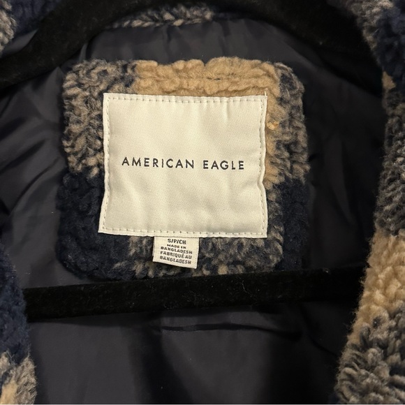 American Eagle Plaid Fuzzy Jacket/ Coat - Picture 7 of 8